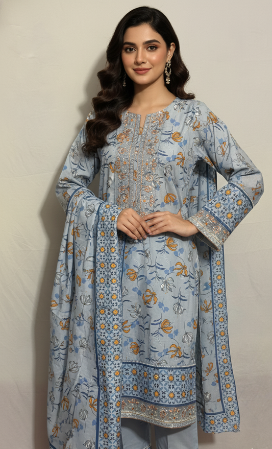 Luxury Pakistani Crepe Silk Shalwar Kameez with Dupatta - Embroidered Floral Suit for Eid, Wedding & Party in UK | Pakistani Suits - Ibrahimis