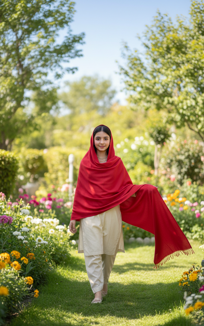 Luxury Scarlet Red Pure Pashmina Wool Shawl | Hand-Woven Bridal Stole in UK | Pakistani Shawls & Stoles - Ibrahimis