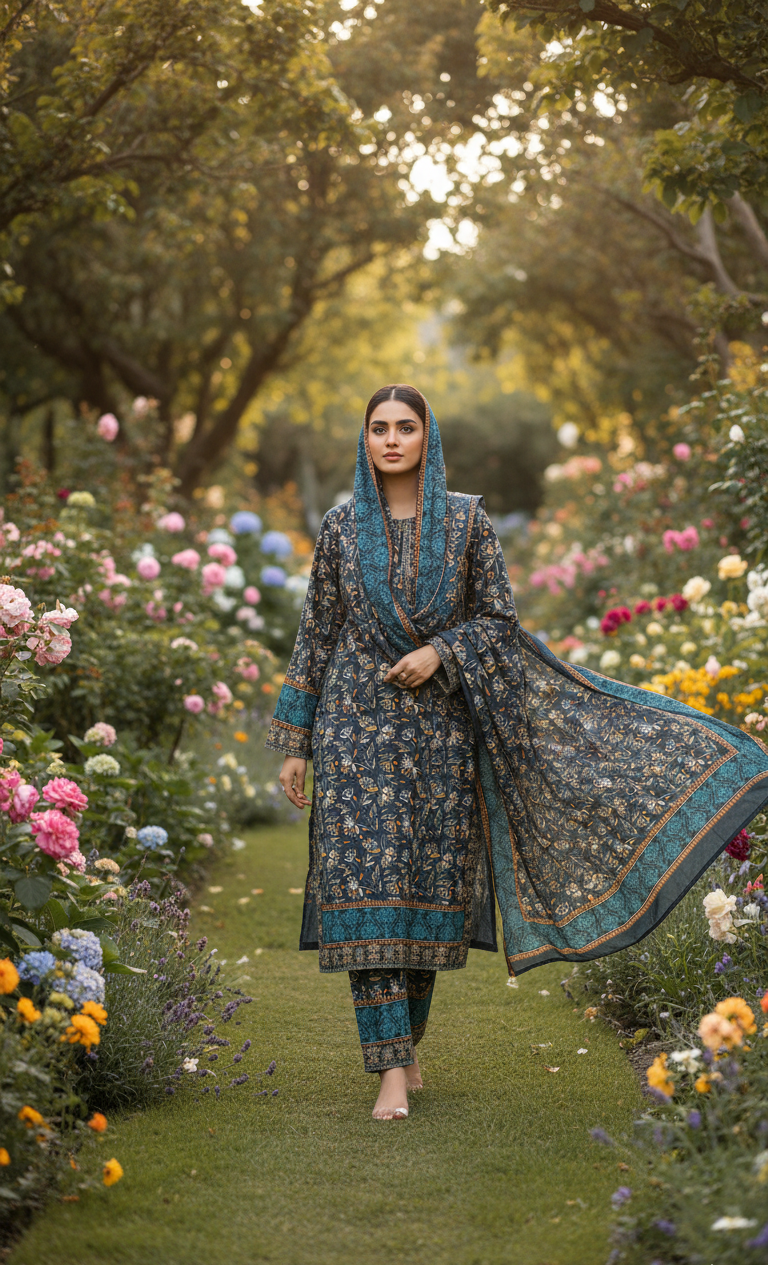 Sophisticated Dark Teal Crepe Silk Shalwar Kameez with Dupatta - Embroidered Floral Suit for Formal, Wedding & Party in UK | Pakistani Suits - Ibrahimis