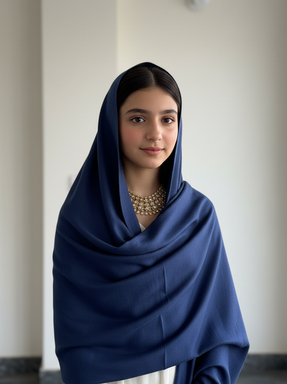 Luxury Royal Blue Pure Pashmina Wool Shawl/Stole with Fringed Edges UK | Pakistani Pashmi in UK | Pakistani Shawls & Stoles - Ibrahimis