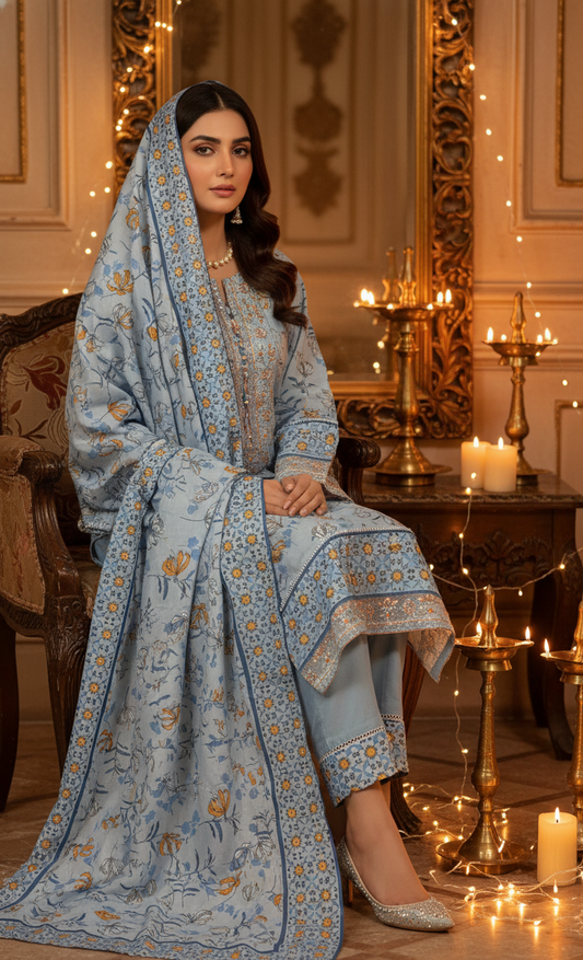 Luxury Pakistani Crepe Silk Shalwar Kameez with Dupatta - Embroidered Floral Suit for Eid, Wedding & Party in UK | Pakistani Suits - Ibrahimis