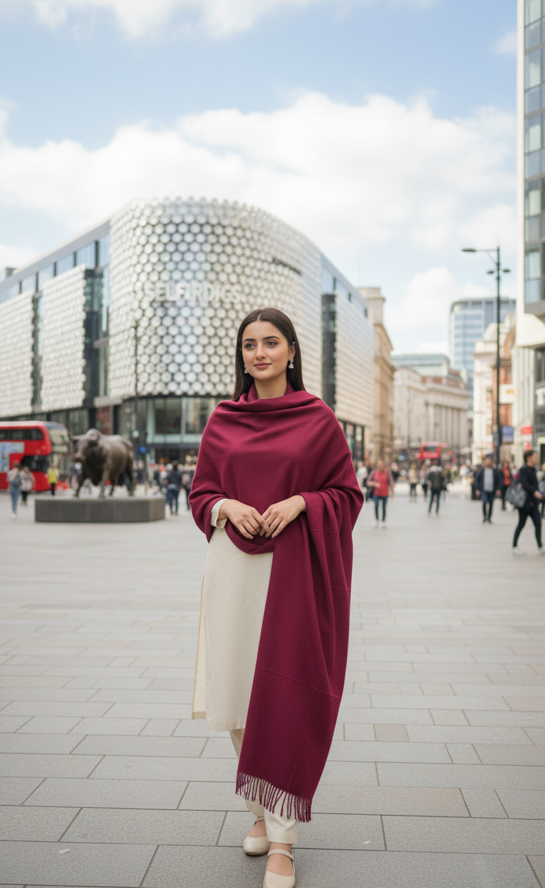 Deep Burgundy Wine Pure Pashmina Wool Shawl | Luxury Himalayan Stole in UK | Pakistani Shawls & Stoles - Ibrahimis