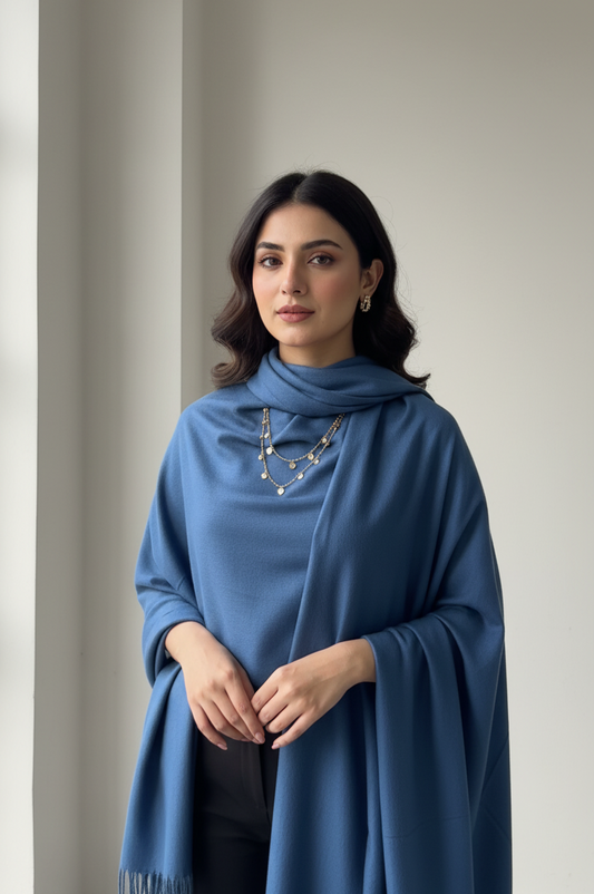 Dusty Blue Pure Pashmina Wool Shawl | Elegant Hand-Woven Himalayan Stole in UK | Pakistani Shawls & Stoles - Ibrahimis