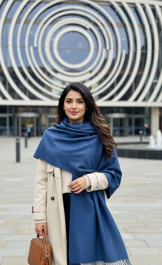 Dusty Blue Pure Pashmina Wool Shawl | Elegant Hand-Woven Himalayan Stole in UK | Pakistani Shawls & Stoles - Ibrahimis
