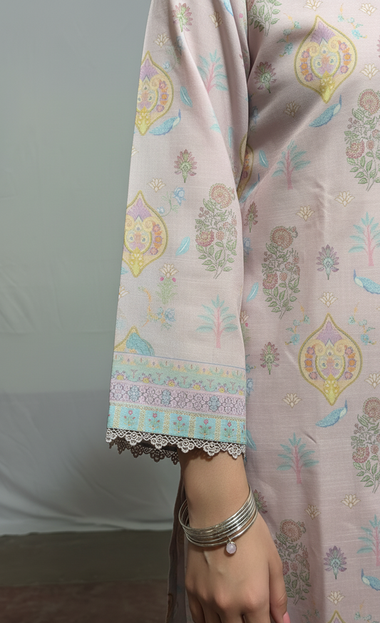 Ethereal Pale Pink Crepe Silk Suit with Lavender Dupatta - Embroidered Floral Design for Formal, Wedding & Party in UK | Pakistani Suits - Ibrahimis