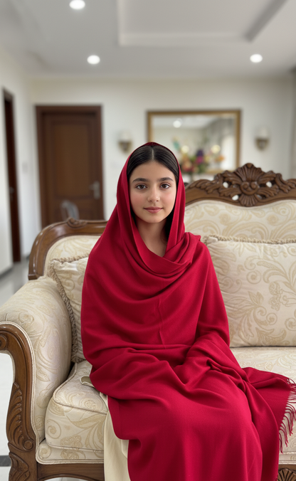 Luxury Scarlet Red Pure Pashmina Wool Shawl | Hand-Woven Bridal Stole in UK | Pakistani Shawls & Stoles - Ibrahimis